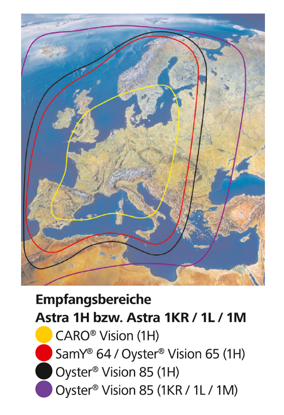 Sat-Anlage Oyster Vision 85 Twin Empfangsbereiche Astra