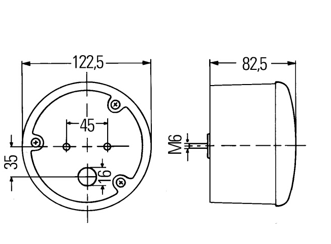 Hella Rückfahrleuchte rund für Reisemobile 140/034 Abmessungen
