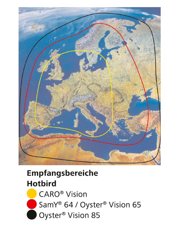 Sat-Anlage Oyster Vision 85 Twin Skew Empfangsbereich Hotbird