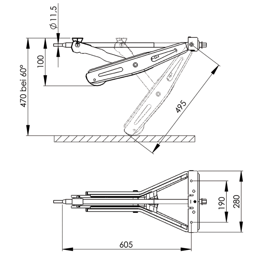 AL-KO-Steckstütze Stabilform kurze Ausführung 120/004 Skizze Maße