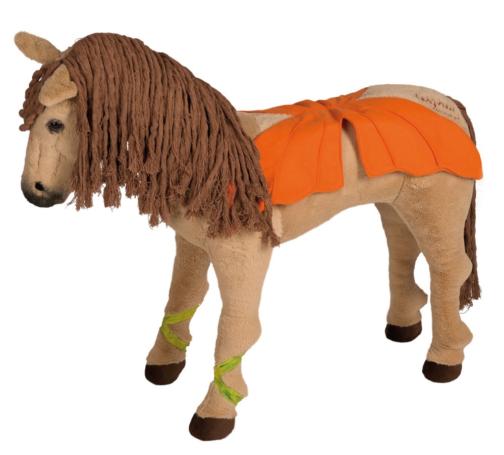 Plüschpferd, Sattelauflage, Orange Sattel, Stoffpferd, Gebrauchsdekoration, 