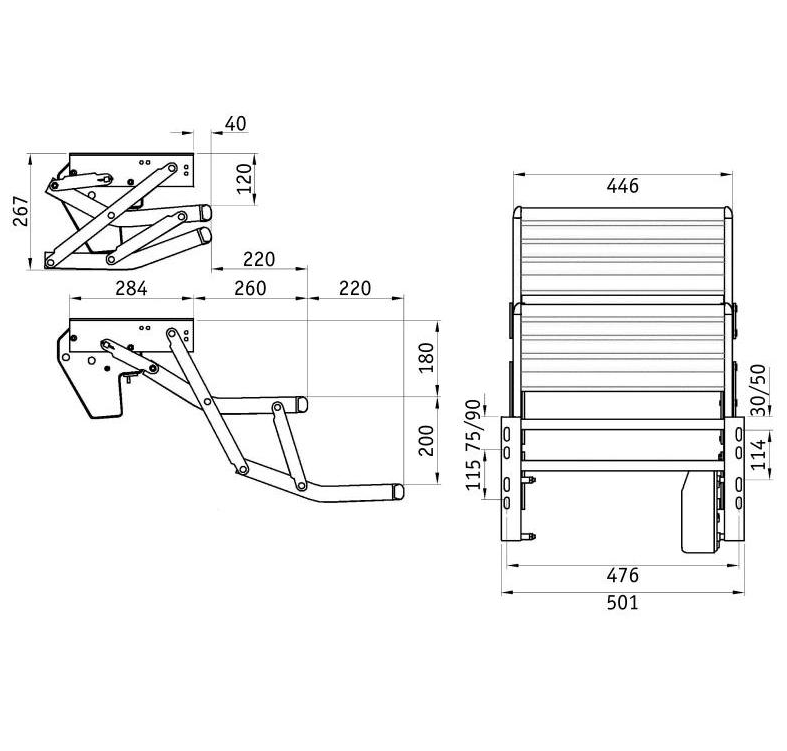 Thule® Trittstufe electric double 440 Alu 89 383 Abmessungen