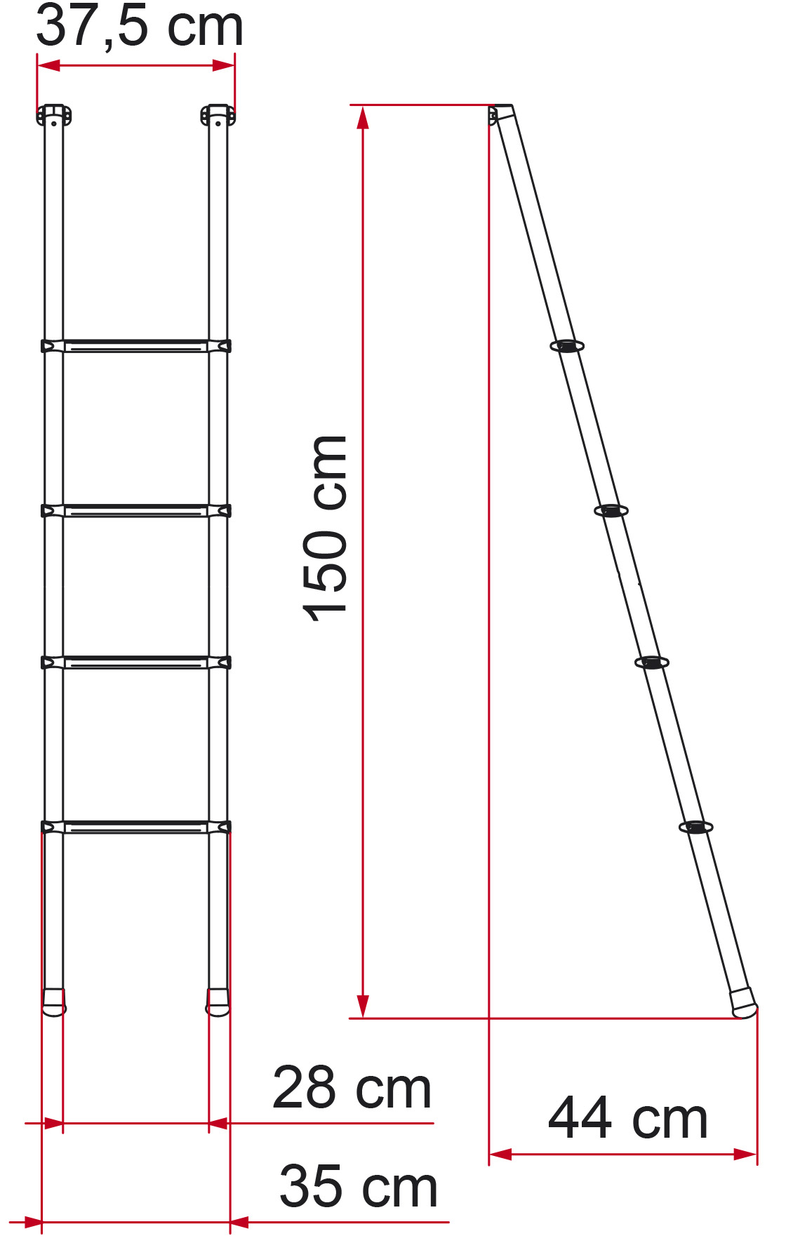 Fiamma Alu-Leiter Hochbetten DeLuxe 4B 052/109 Skizze
