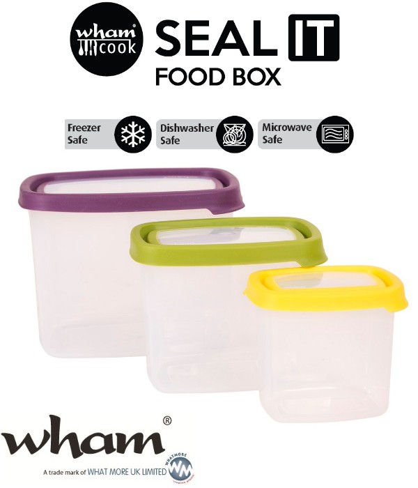 Wham® 40560 SEAL IT Food Box Vorratsbehälter 3er Set mit verschieden farbigen Deckeln