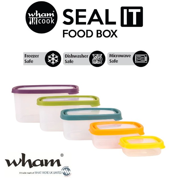 Wham® 40540 SEAL IT Food Box Vorratsbehälter 5er Set mit verschieden farbigen Deckeln
