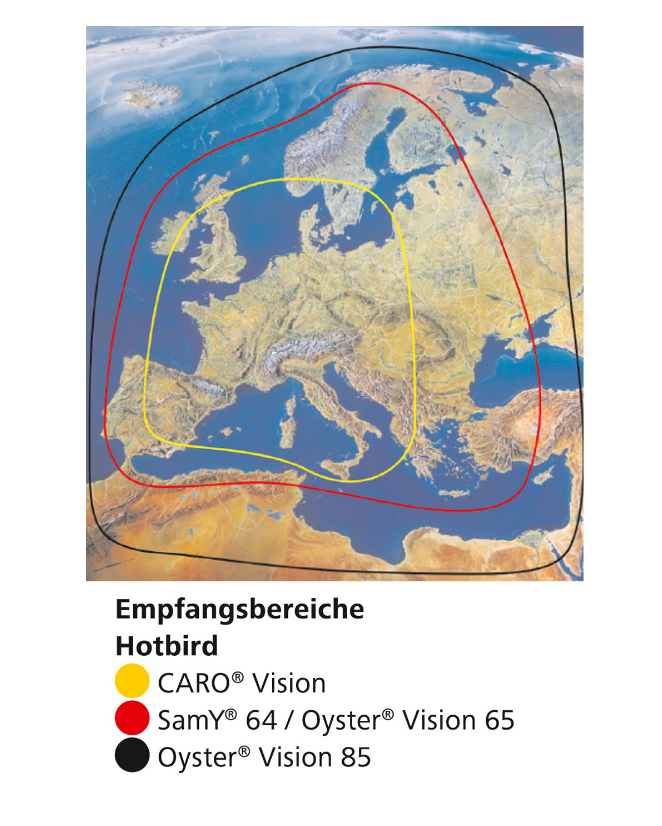 Sat-Anlage Oyster Vision 85 Single Empfangsbereiche Hotbird
