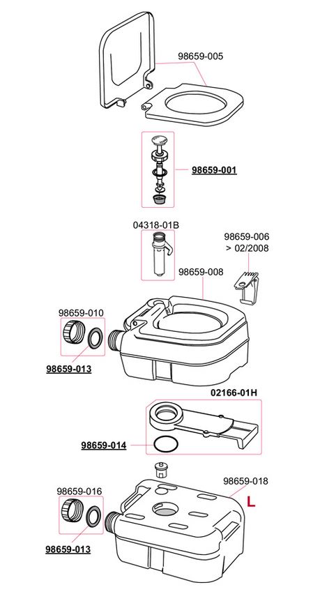Fiamma® Schraubverschluss + Dichtung rot für Toilette Bi-Pot  ~ 301/046