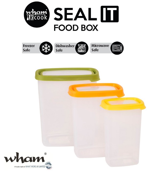 Wham® 40580 SEAL IT Food Box Vorratsbehälter 3er Set mit verschieden farbigen Deckeln
