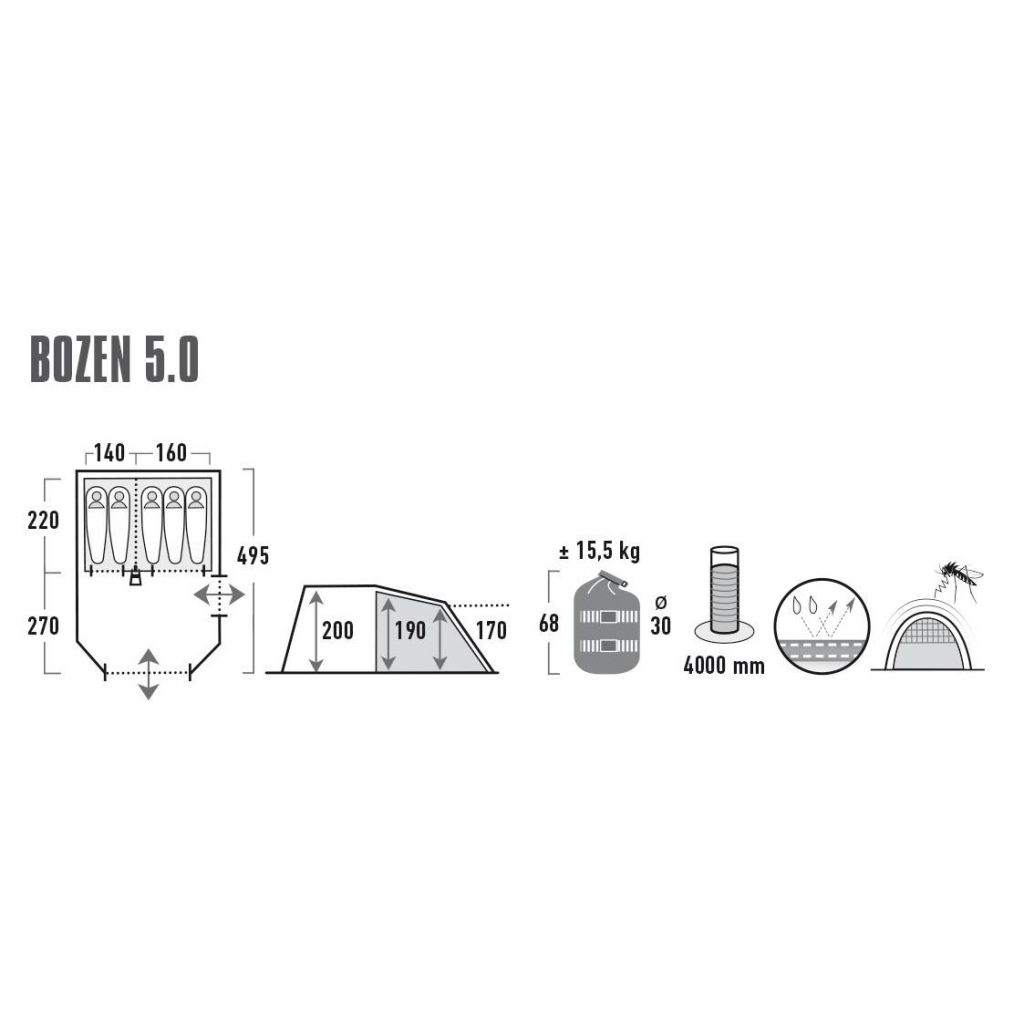 High Peak® Tunnelzelt Bozen 320 × 495 × 200 cm ~ 072/634