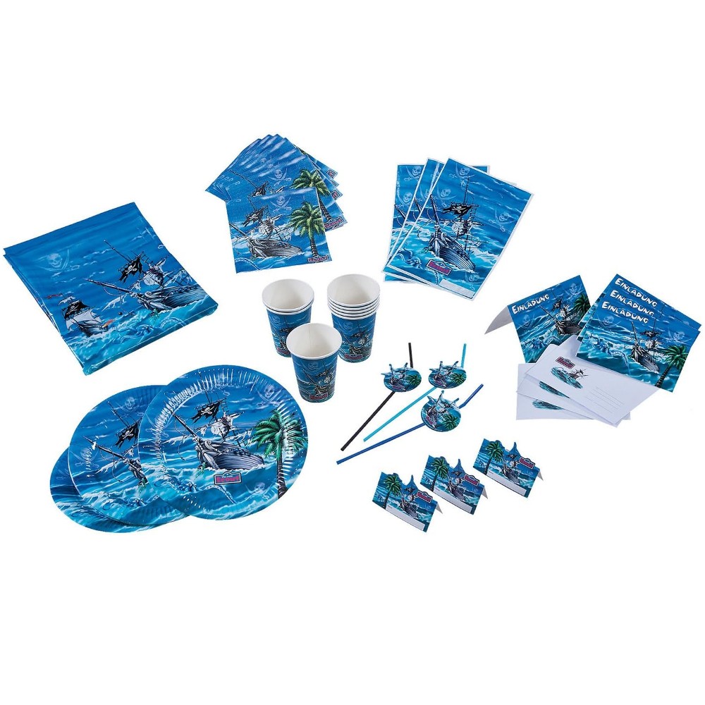 Pappteller-Set, Becher, Strohhalme, Besteck, Einladungskarten, 