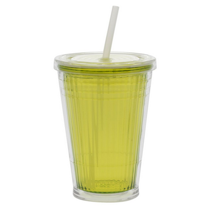 Gimex® Trinkbecher 450 ml, lemon mit Deckel und Strohhalm  ~ 550/080