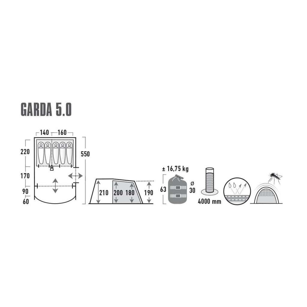 High Peak® Tunnelzelt Garda 320 × 550 × 210 cm ~ 072/631