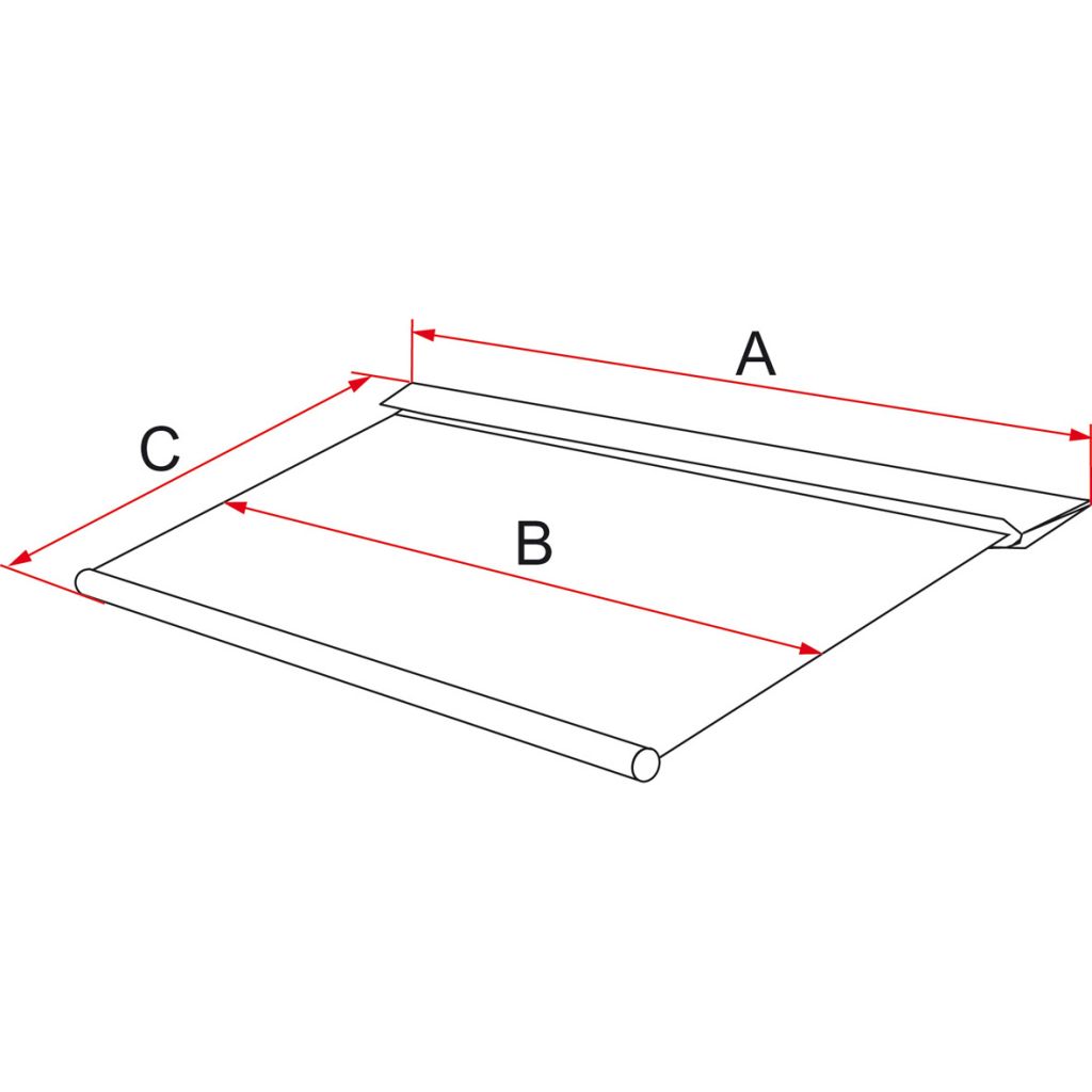 A: Markisenlänge; B: Tuchbreite; C: Auszug