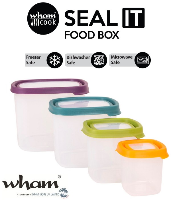 Wham® 40520 SEAL IT Food Box Vorratsbehälter 4er Set mit verschieden farbigen Deckeln