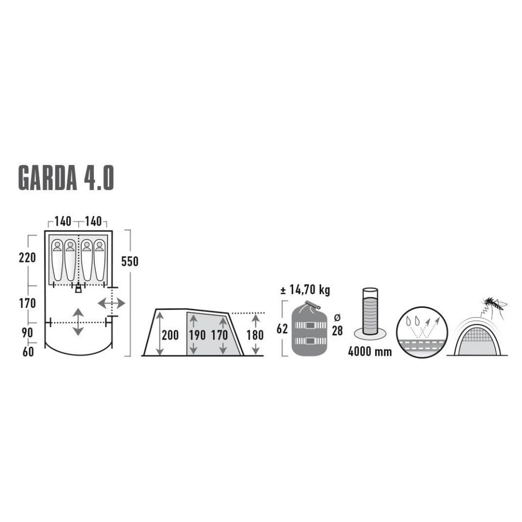 High Peak® Tunnelzelt Garda 300 × 550 × 200 cm ~ 072/630