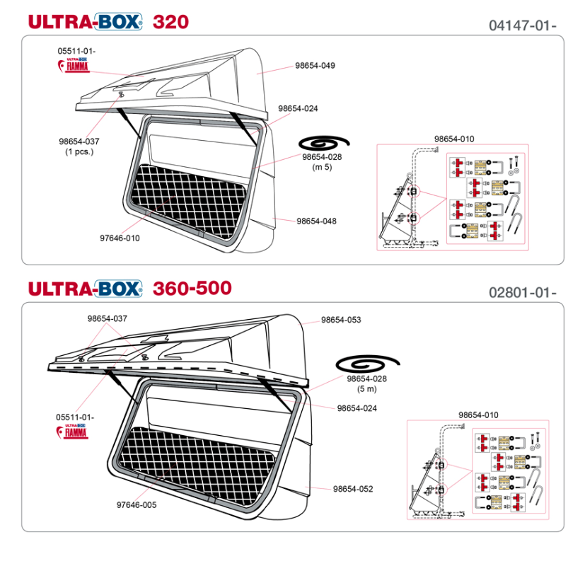 Fiamma Ultra-Box 360/320/500 136/615-3 exploded view