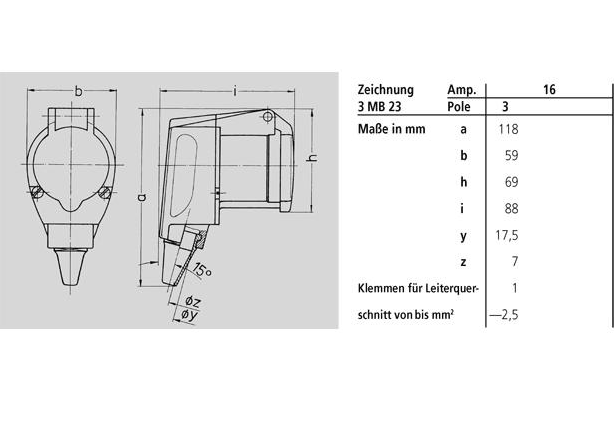 CEE-Winkelkupplung blau Skizze